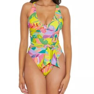 Becca Costa Bella Kali V-Neck One Piece Swimsuit Multi-Colored, Small—NWT